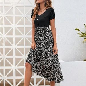 Floral ruched side a-line dress